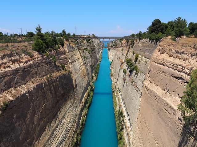An image of the narrow isthmus of Corinth