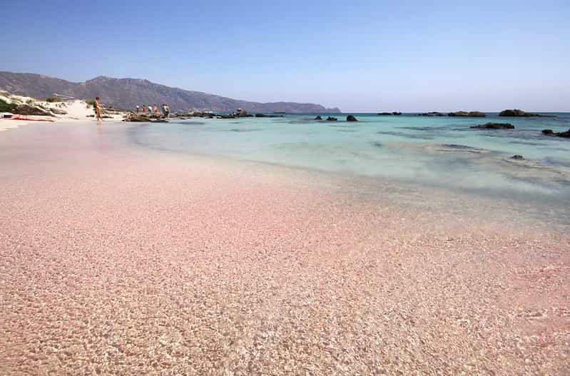 The pink sand and the shore of elafonissi beach in chania crete