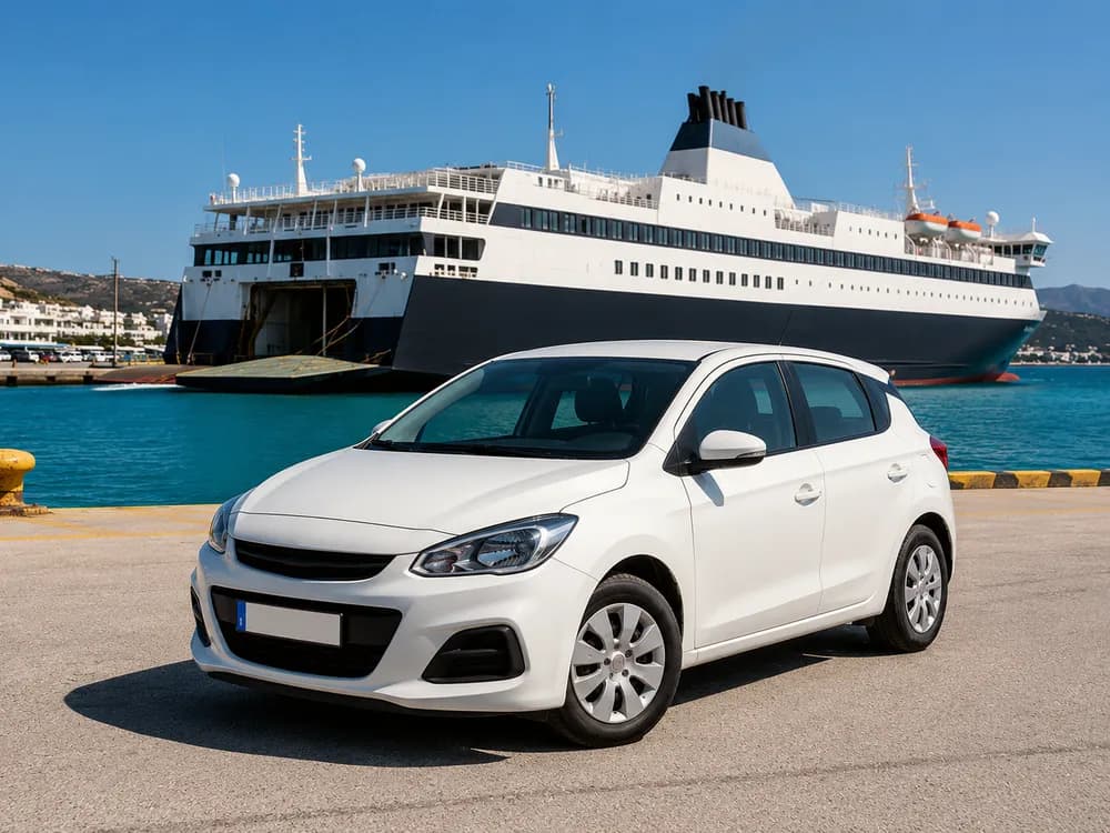 Local car rental at a Greek ferry port
