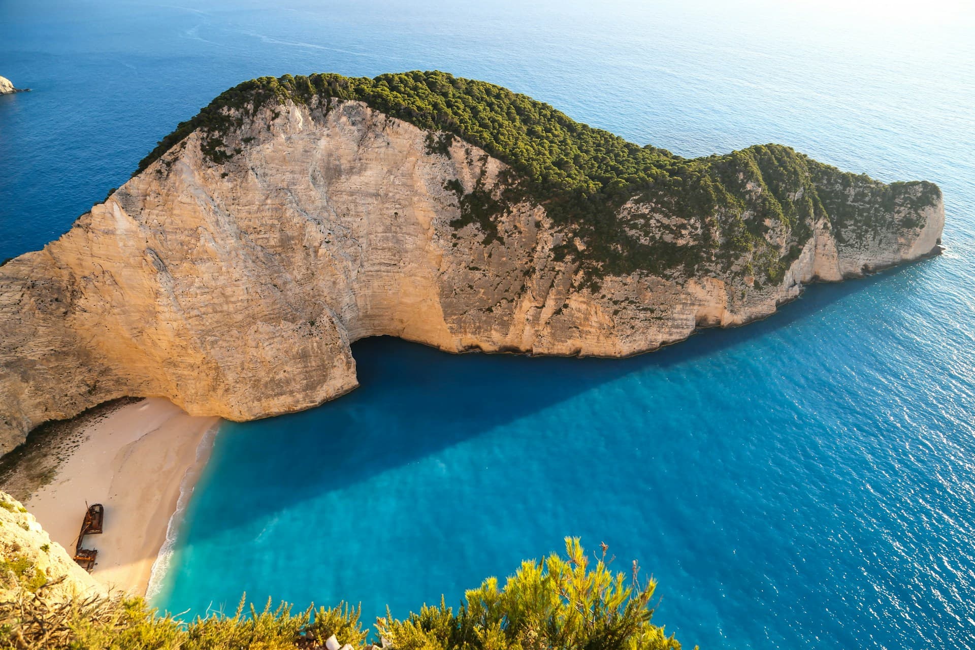 Aerial photo of Navagio Beach in Zante