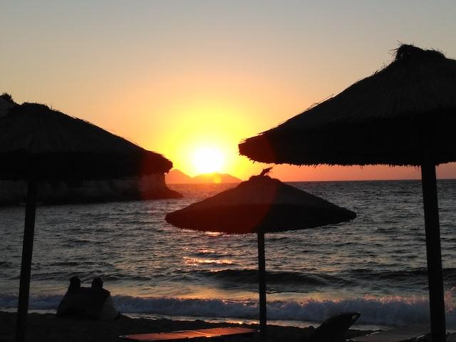 sunset at matala beach in crete