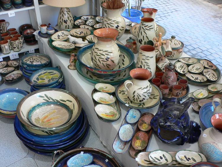 Handmade ceramic pots on display